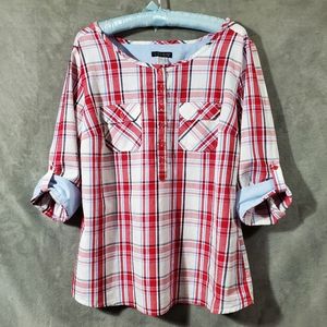 Venus 100 % Cotton Blouse 3/4 tab sleeve Red & White Paid Size 8